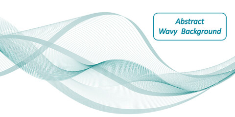 Wave swirl swoosh, teal color flow. Sea water wave, undulate air wind curve. Smooth dynamic twisted lines, abstract  background, modern web banner design. Vector illustration