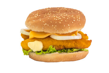 hamburger au poulet frit isolé sur un fond blanc 
