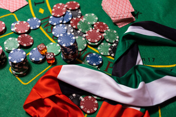 poker chips, UAE flag on blackjack table