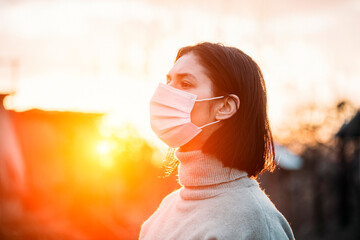 Woman mask face. Pandemic. Epidemic. 