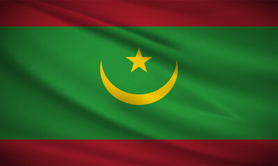 Realistic wavy flag of Mauritania background vector. Mauritania wavy flag vector