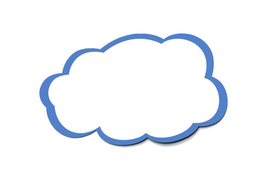Speech bubble as a cloud with blue border isolated on a white background.