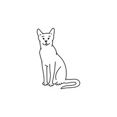 cat black white contour sketch doodle illustration.