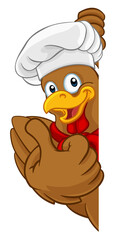 Chicken Chef Cartoon Rooster Cockerel Mascot Sign