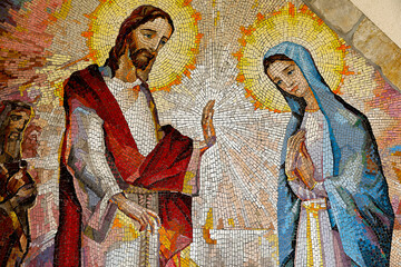 Detail of a mosaic in Medjugorje catholic sanctuary, Bosnia & Herzegovina : the wedding at Cana
