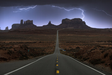 Scenic mountain under thunderstorm sky