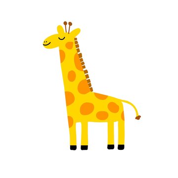 Vector illustration of cute baby giraffe in doodle style. Design element for kids textile pattern cards room wall prints