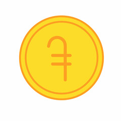 Gold coin money flat icon vector illustration. Coin as currency symbol. Coin thin line icon with armenian dram sign. Armenia currency