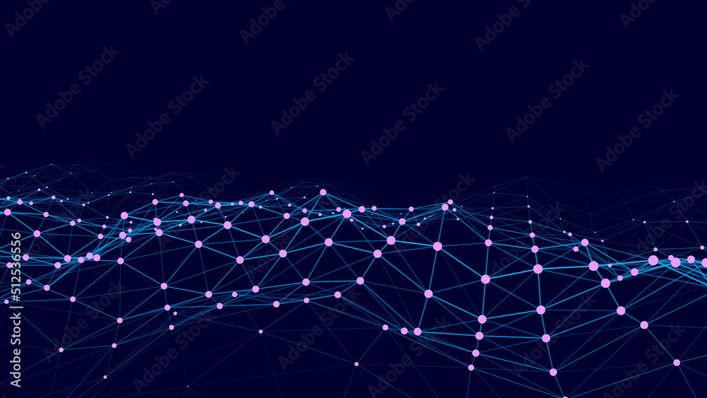 Poster futuristic moving wave. digital background with moving glowing particles and lines. big data visuali