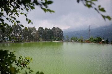 lake and forest, lake and mountains, or embung kledung lake arteficial or danau buatan in Temanggung, Indonesia