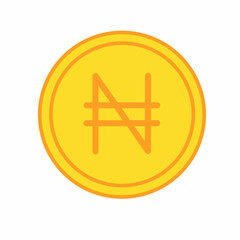 Obraz premium Gold coin money flat icon vector illustration. Coin as currency symbol. Coin thin line icon with naira sign. Nigeria currency.