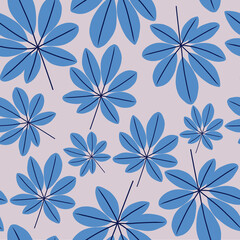 Seamless vector pattern with blue leaves on a beige background