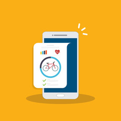 Bicycle, Cycling, Fitness tracking app on mobile phone screen.