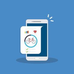 Bicycle, Cycling, Fitness tracking app on mobile phone screen.