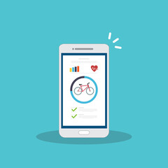 Bicycle, Cycling, Fitness tracking app on mobile phone screen.