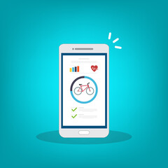 Bicycle, Cycling, Fitness tracking app on mobile phone screen.