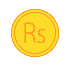 Gold coin money flat icon vector illustration. Coin as currency symbol. Coin thin line icon with pakistan rupee sign. Pakistan currency.