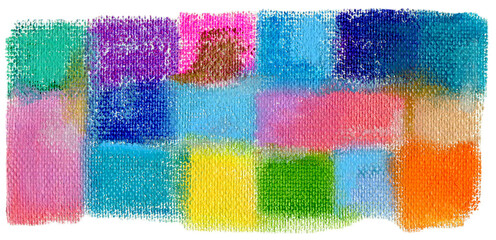 キャンバスにオイルパステルで描いたモザイク柄の背景