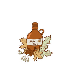 Maple syrup bottle with maple's leaves 