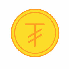 Gold coin money flat icon vector illustration. Coin as currency symbol. Coin thin line icon with tugrik sign. Mongolia currency.