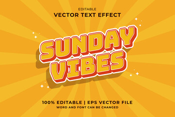 Editable text effect Sunday Vibes 3d Cartoon template style premium vector
