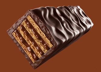 Chocolate coated crispy wafer bar. Isolated on background. 3d illustration