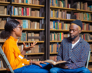 students with books preparing to exam in library