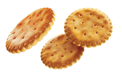 Round cracker. Salted cookies. 3d illustration. Isolated on white background.
