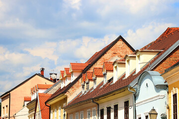 Fototapeta na wymiar Colorful historic buildings in central Zagreb, Croatia.