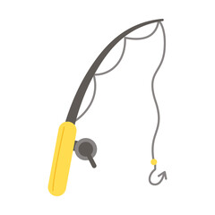 Vector illustration of hand drawn fishing rod on white background.