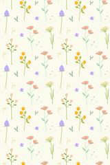 Abstract floral seamless pattern drawn. Modern style seamless floral pattern, light simple spring background. Vector illustration