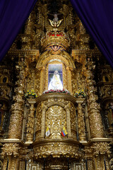 National Shrine of Our Lady of the Presentation of El Quinche, Ecuador. 16th century wooden image of the Virgin Mary