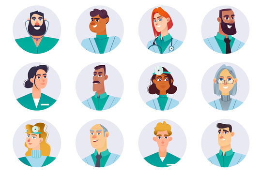 Medical staff characters avatars isolated set. Doctors, nurses, surgeons, paramedics, pharmacists and other practitioners in hospital or clinic. Vector illustration with people in flat cartoon design