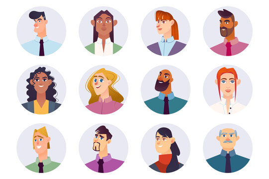 Business staff characters avatars isolated set. Businessman and businesswoman. Diverse men and women, colleagues working in team in company. Vector illustration with people in flat cartoon design