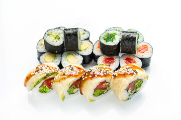 sushi set on the white