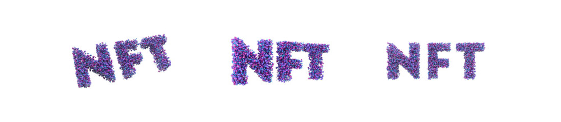 Set floating rotating 3d NFT buble liquide clud Text illustration transparent background