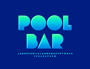 Vector creative logo Pool Bar. Abstract style Font. Blue gradient Alphabet Letters and Numbers set