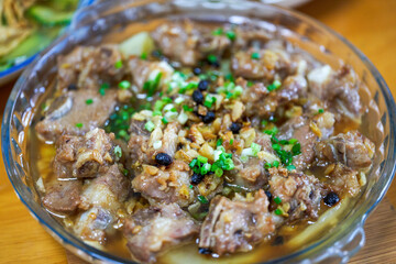 A delicious Chinese Cantonese dish, steamed pork ribs in soy sauce