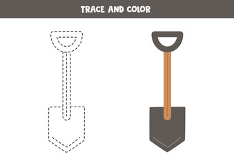 Trace and color shovel. Worksheet for children.