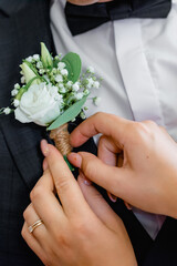 bride and groom holding hands