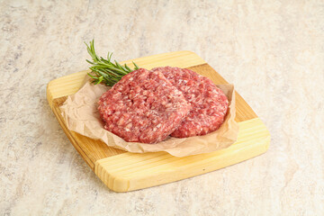 Raw beef burger cutlet for grill