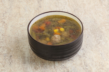 Tasty dietary soup with meatballs