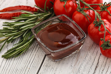 Tomato barbecue sauce on the bowl