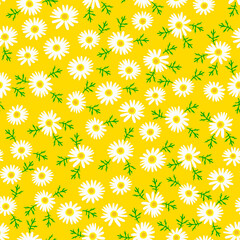 ditsy daisy seamless pattern. white daisy yellow background. orange background. floral garden pattern. flower pattern. good for fabric, dress, kimono, textile, wallpaper, background. 