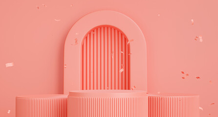 3d render of pink podium with confetti for product display.