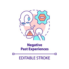 Negative past experiences concept icon. Fear and depression. Resisting changes reason abstract idea thin line illustration. Isolated outline drawing. Editable stroke. Arial, Myriad Pro-Bold fonts used