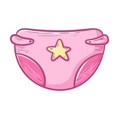 Baby girlish pink diaper or panties, vector isolated doodle illustration.