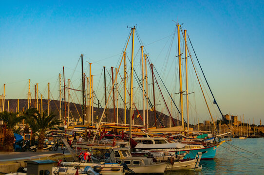 Forest of masts in bodrum marina and the castle of the hospitallers
