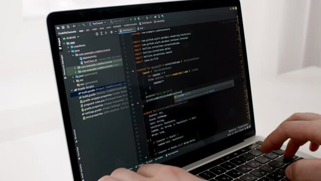 Coding on the screen, HTML encoding and programming on a laptop screen, developer, web development. Computer Web Developer. Cloud data social network media or virus. High quality 4k footage