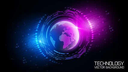 
Hologram of the planet Earth. Dark blue technology vector background. Global map. Science and modern innovative technologies. Futuristic software radar. High tech illustration. Energy load scale.